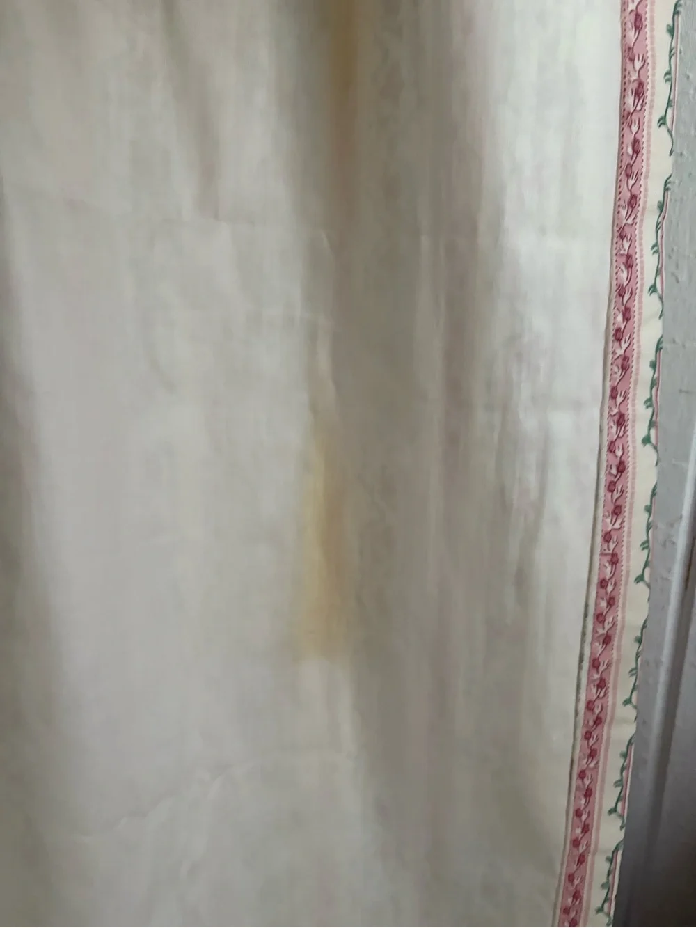 Vintage Cotton Heavy Floral Branch  Ticking Stripes Curtains set of 2 Flaws
